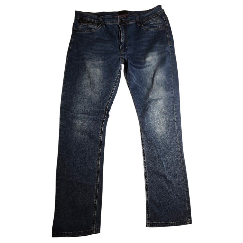 Steve's Jeans Mens 38x32 Blue Straight Leg Stretch Denim Pants Zipper Pocket 897